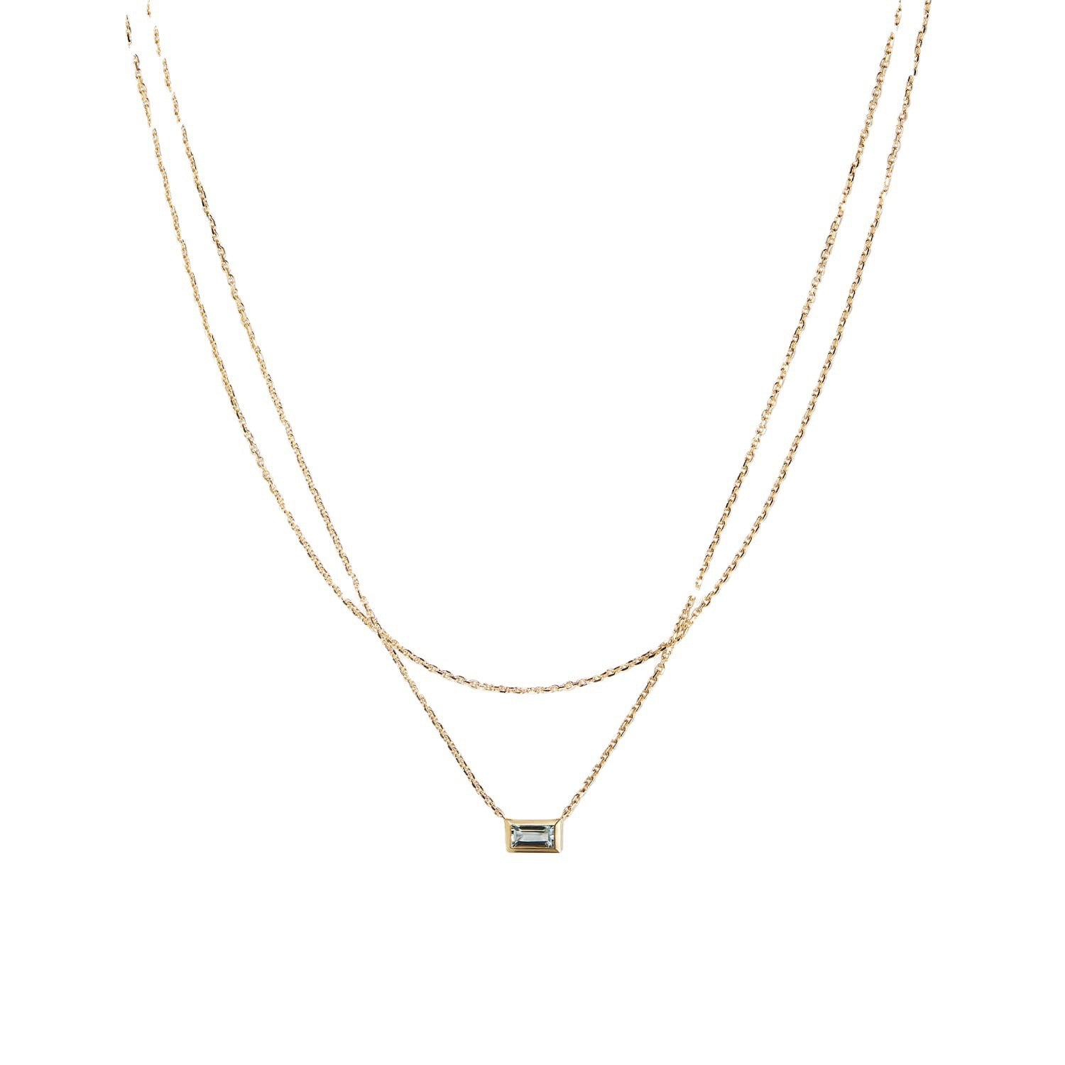 Wholesale Titanium Steel Double Layer Zircon Necklace Sea Blue Square Zircon Pendant Necklace
