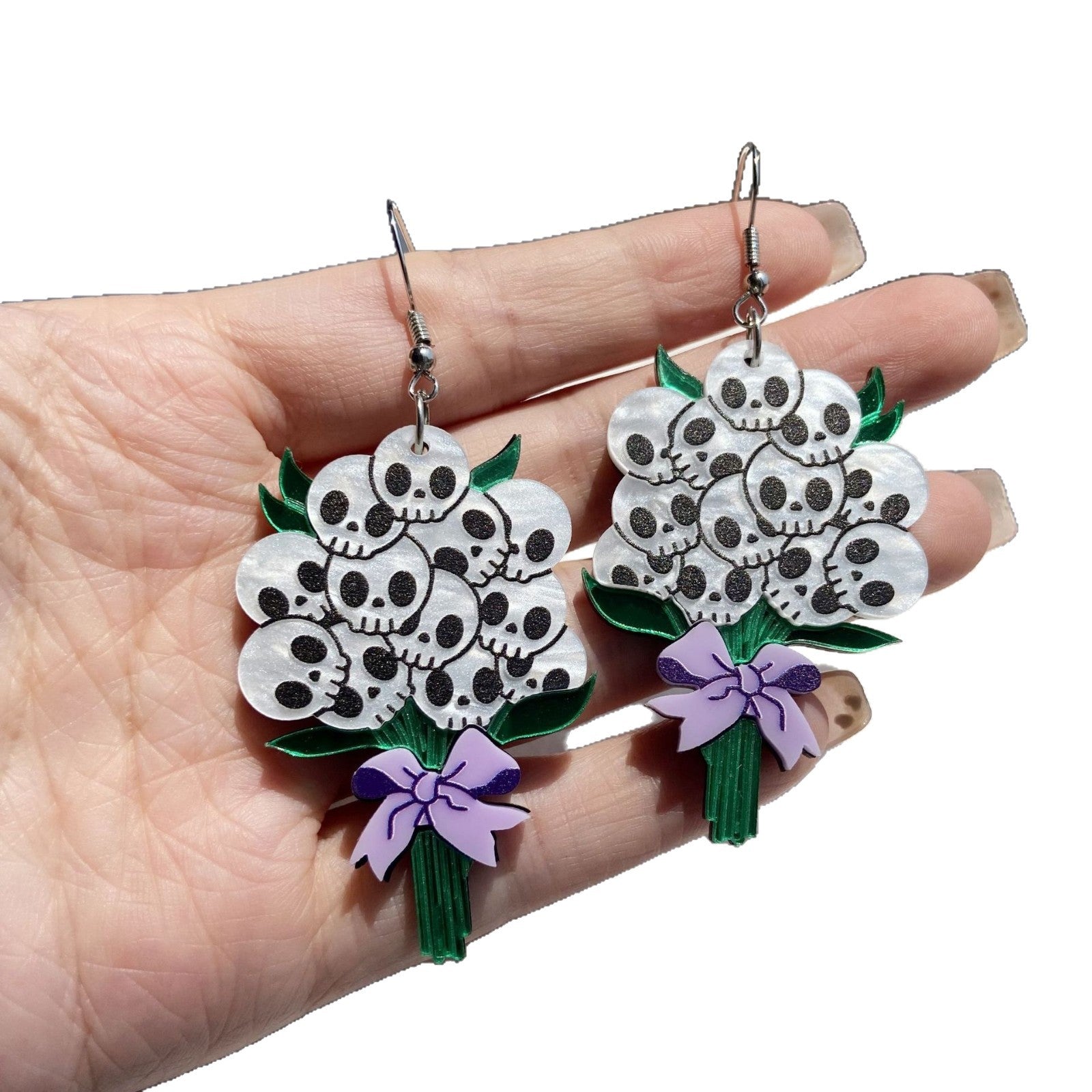 Wholesale  Halloween Skull Bouquet Bow Double-Layer Acrylic Earrings