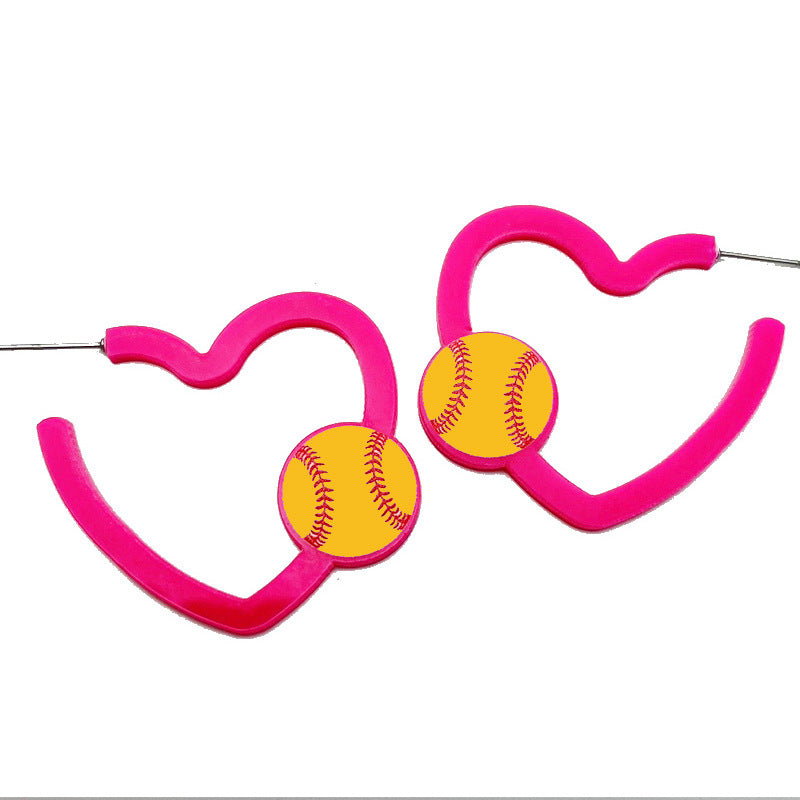Wholesale 2pairs/pack Sports Colorful C-shaped Earrings Retro Fluorescent Color Rugby Football Volleyball Basketball Acrylic Earrings ACC-ES-HY117