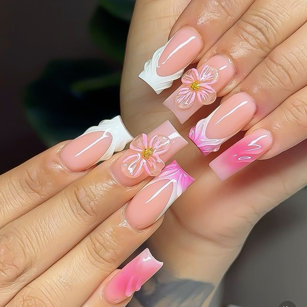 Wholesale Cartoon Bowknot Rhinestone Almond Short Square Press On Nails 24Pcs Trendy Fashion Accessory