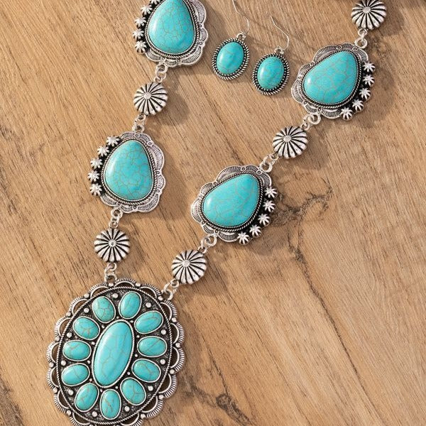 Wholesale Vintage Left and Right Shaped Necklaces Turquoise Earrings Western Style Necklace ACC-NE-Gaoz003