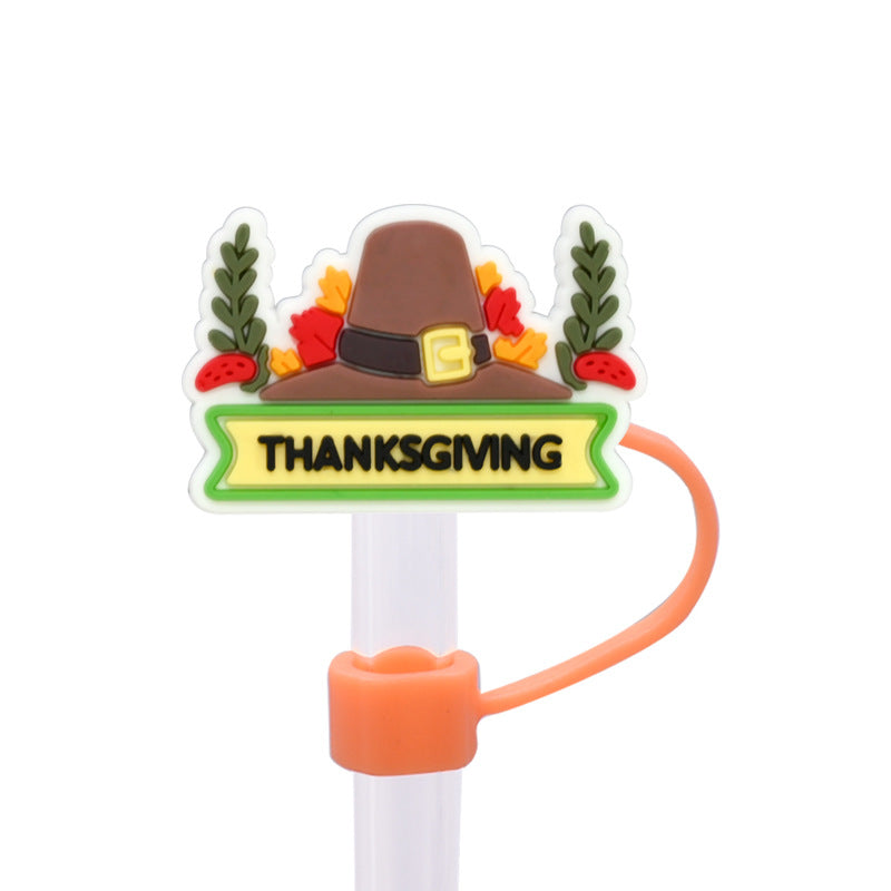Wholesale Random 100pcs Thanksgiving Series PVC Soft Straw Tube Cap