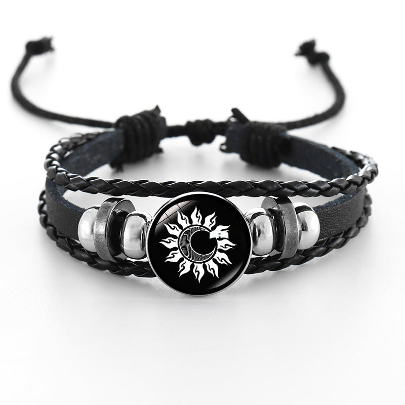 Wholesale Sun and Moon Lovers Leather Vintage Punk Multi-layer Braided Bracelet Layered Bracelet Set