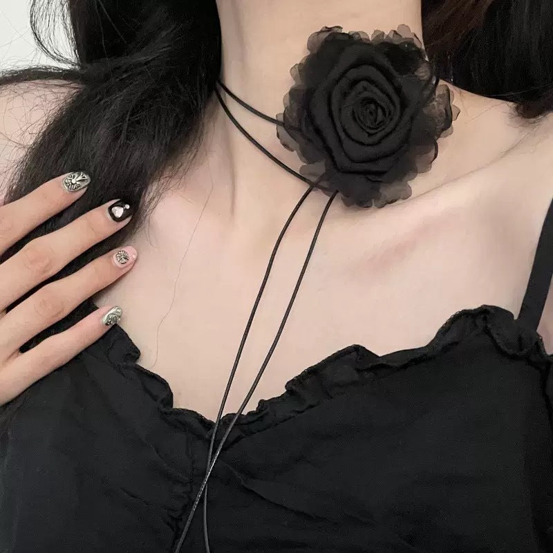 Wholesale Handmade Fabric Flower Choker Necklace With Wax Rope Trendy Jewelry Accessory For Women Gift