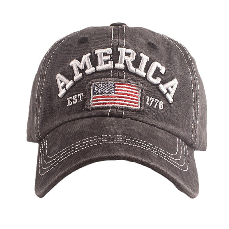 Wholesale washed baseball cap 3D embroidery AMERICA patch peaked cap flag casual hat