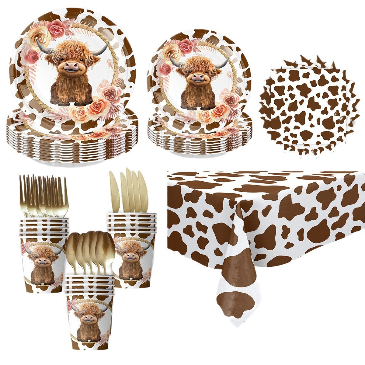 Wholesale Highland Cattle Themed Birthday Disposable Party Decorations