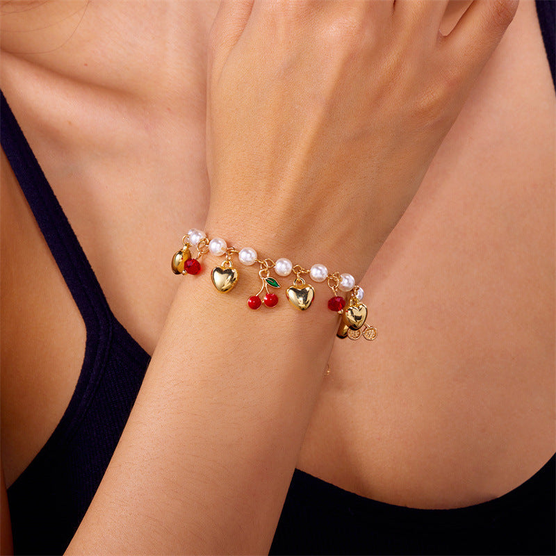 Wholesale  Pearl Bracelet Cherry Heart Strawberry Pearl Fruit Pendant Bracelet