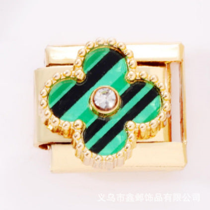 Wholesale 10pcs Italian Charm Bracelet 9mm DIY Splicing Removable Black Pink Four Leaf Clover Stainless Steel Composable Bracelet