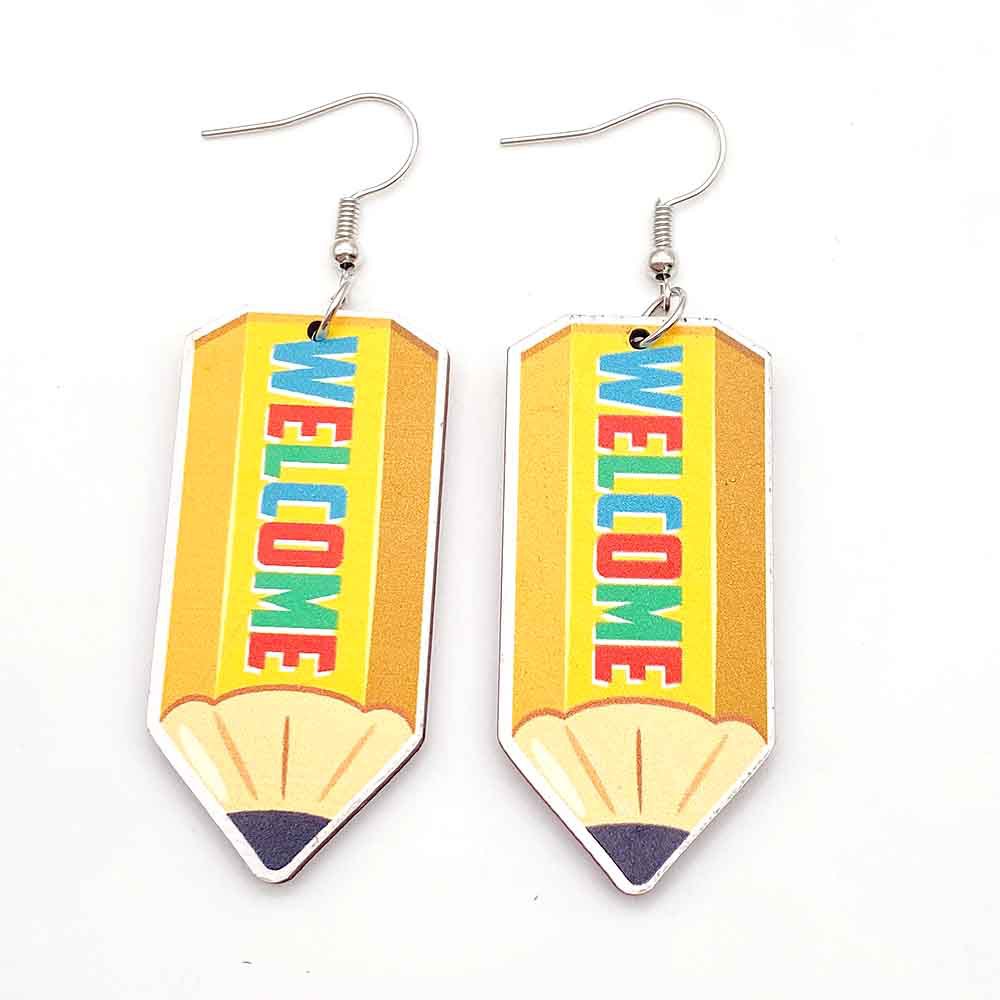 Wholesale Teachers' Day Earrings Pencil Alarm Clock Wooden Earrings