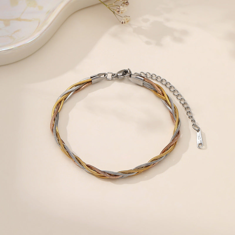 Wholesale Titanium Steel Snake Bone Chain Woven Three-Color  Bracelet Fashion Accessory
