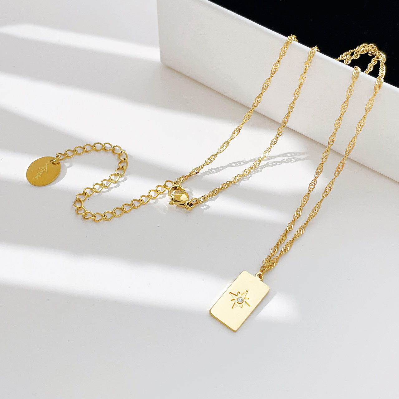 Wholesale Stainless Steel Eight-Pointed Star Square Pendant Necklace