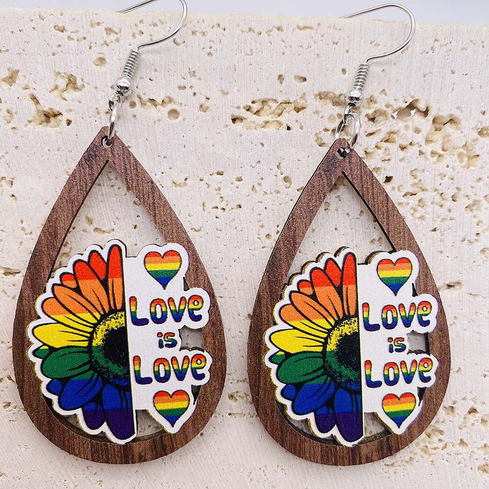 Wholesale Wooden Earrings Rainbow Love Valentine's Day Geometric Earrings