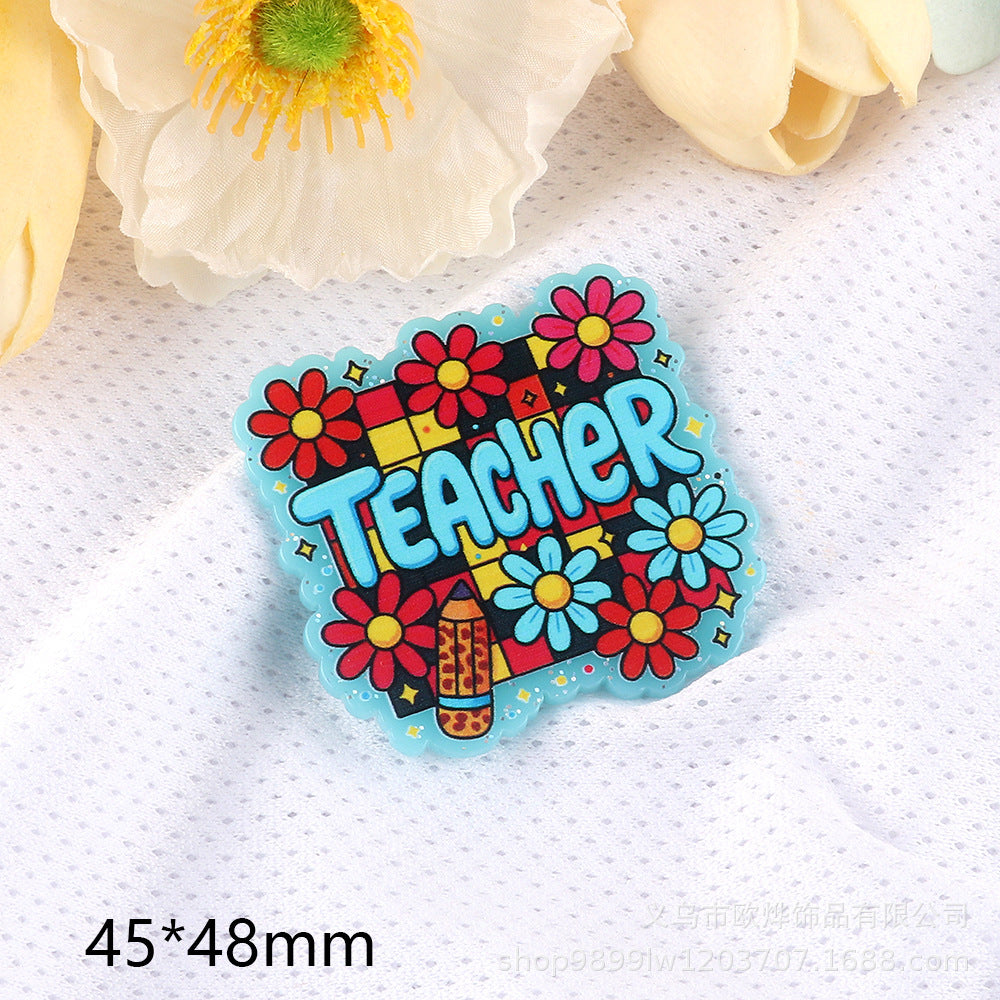 Wholesale 10pcs DIY Flatback cartoon letter pencil cute Acrylic Flatback Badge Reels Retractable Keychain DIY Accessories ACCVIP