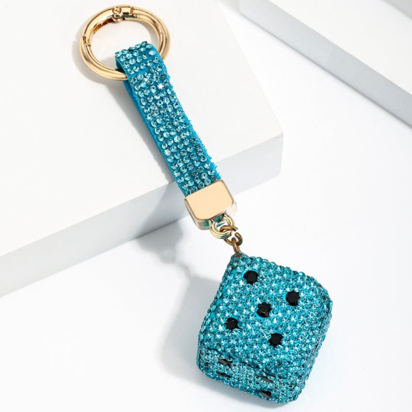 Wholesale Trendy Blue Resin Dice Keychain Pendant Chic Square Jeweled Charm For Bag Or Car Keys Boutique Gift Accessory