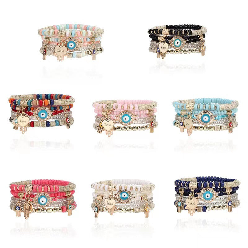 Wholesale Devil's Eye Bohemian Multi-layered Rice Bead Bracelet ACC-BT-Shuxin001