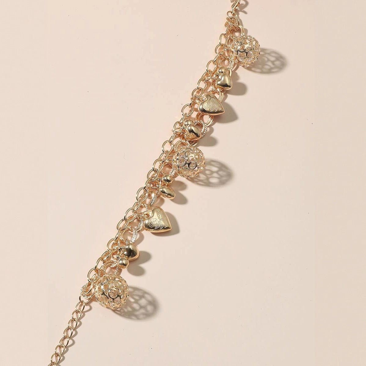 Wholesale Fashionable Cross-Border Korean Style Heart Letter Hollow Ball Pendant Double-Layer Bracelet Exquisite Gold Versatile Personalized Bracelet