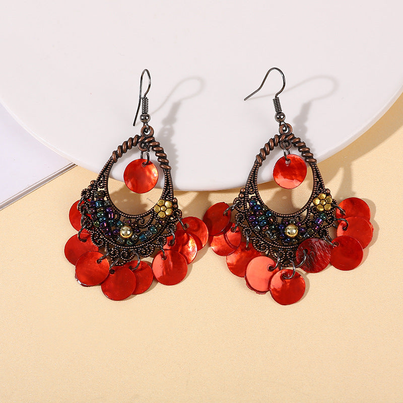 Wholesale Bohemian Ethnic Shell Drop Earrings,  Metal Fashion Accessory for Women