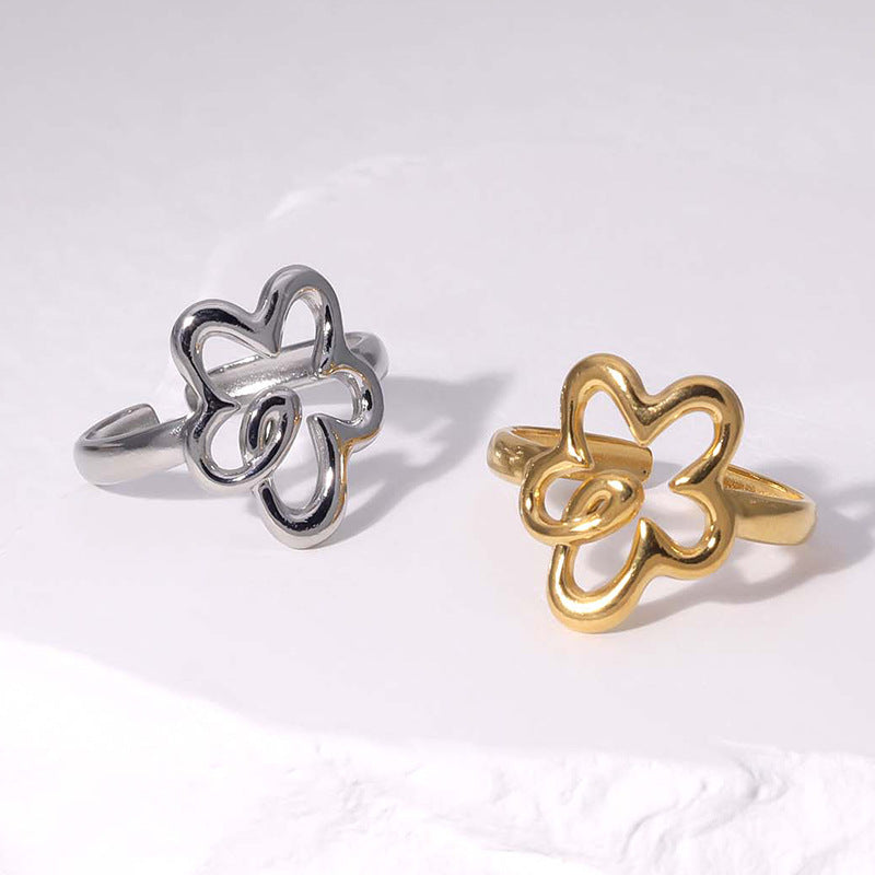 Wholesale Trendy Stainless Steel Flower Open Ring Minimalist Chic Jewelry Accessory For Women Boutique Resale