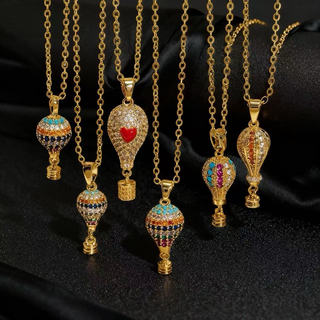 Wholesale Colorful Zircon Hot Air Balloon Pendant Necklace Copper Electroplated Women S Fashion Jewelry Accessory Trendy Collarbone Chain For Gift