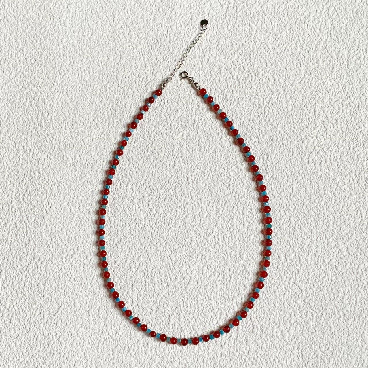 Wholesale  Retro  Clavicle Chain Red and Blue Beaded Necklace