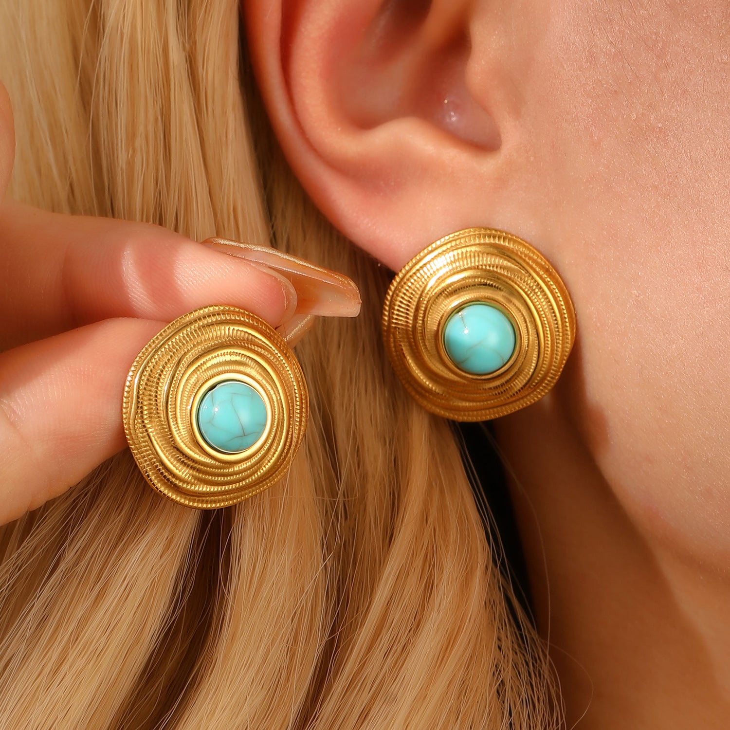 Wholesale Stainless Steel Electroplated Geometric Heart Sun Spiral Eye Earrings Stylish Women S Jewelry Accessory
