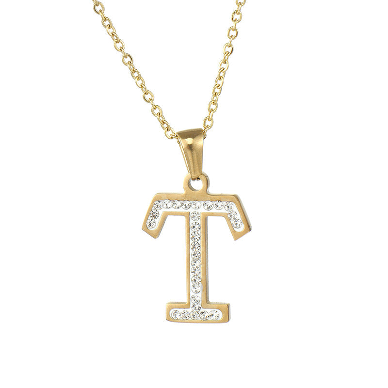 Wholesale  stainless steel diamond letter necklace