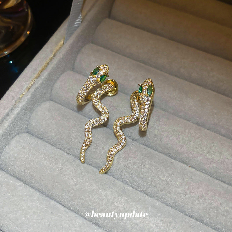 Wholesale  Silver Needle Zircon Snake Earrings