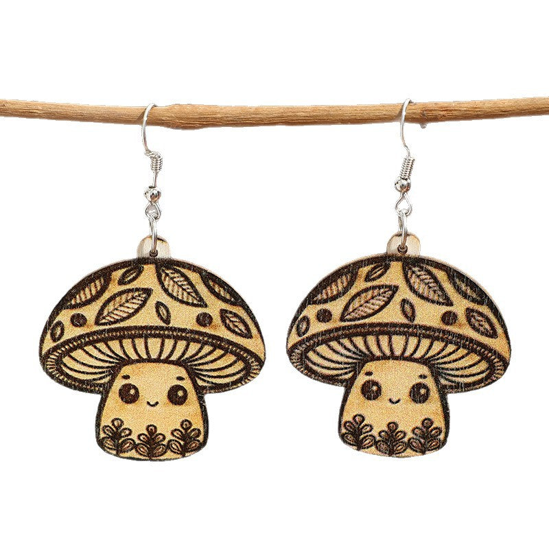 Wholesale Leopard Print Mushroom Wooden Earrings