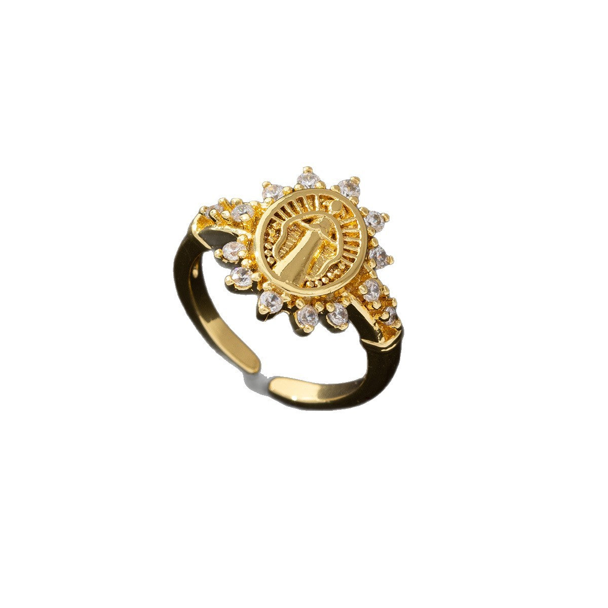 Wholesale Copper Zircon Virgin Mary Adjustable Couple Ring Electroplated Fashion Jewelry