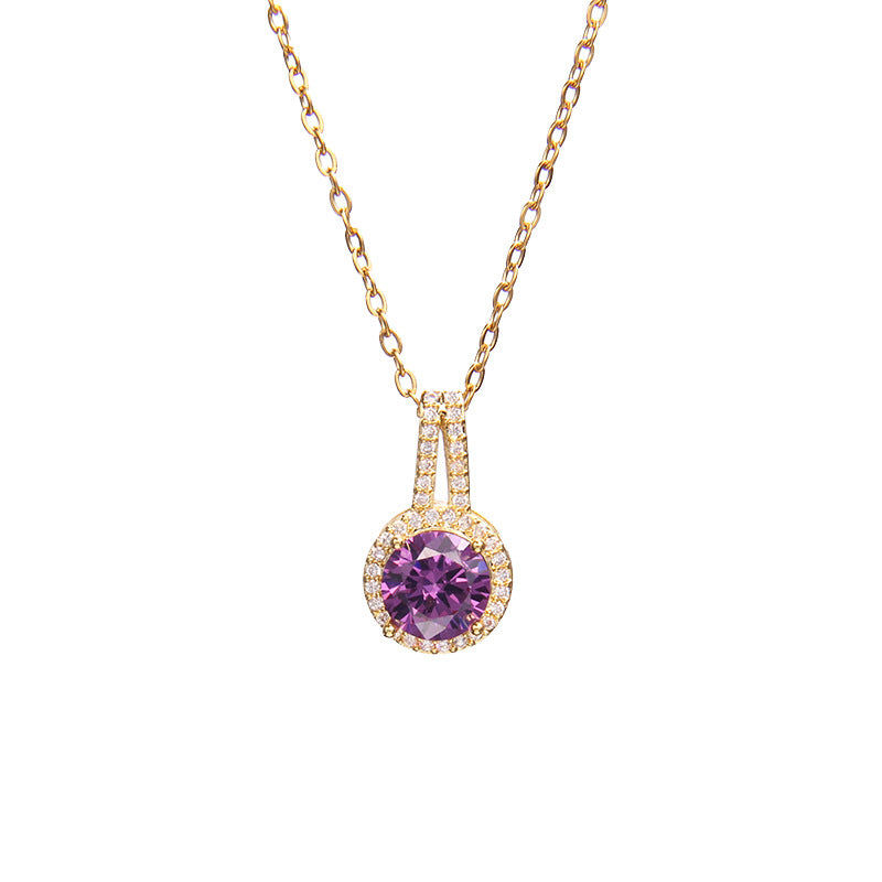 Wholesale Purple Zircon Necklace Love Purple Qi Donglai Pendant Heart Necklace ACC-NE-Rongc010
