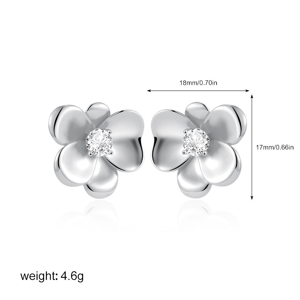 Wholesale  18K gold flower zircon earrings retro light luxury temperament earrings