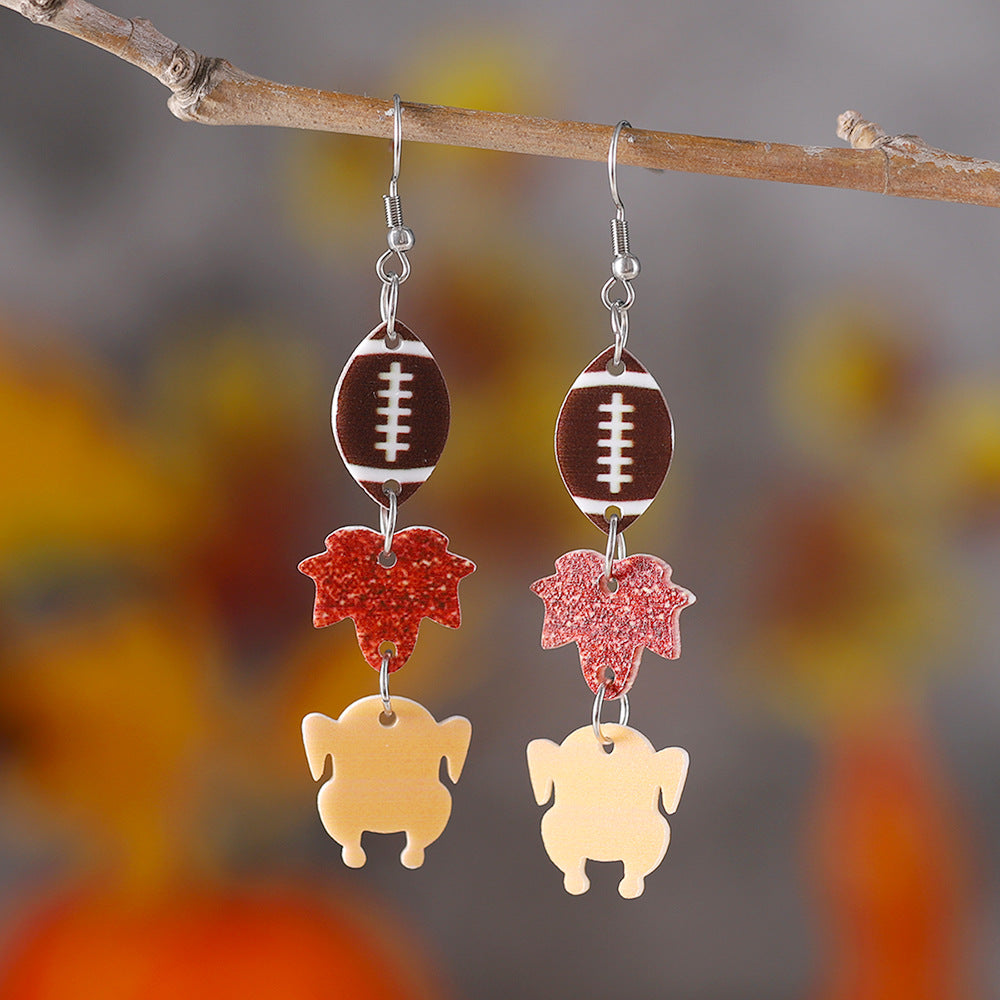 Wholesale Thanksgiving Football Maple Leaf Turkey Triple Pendant Earrings ACC-ES-ChuLian131
