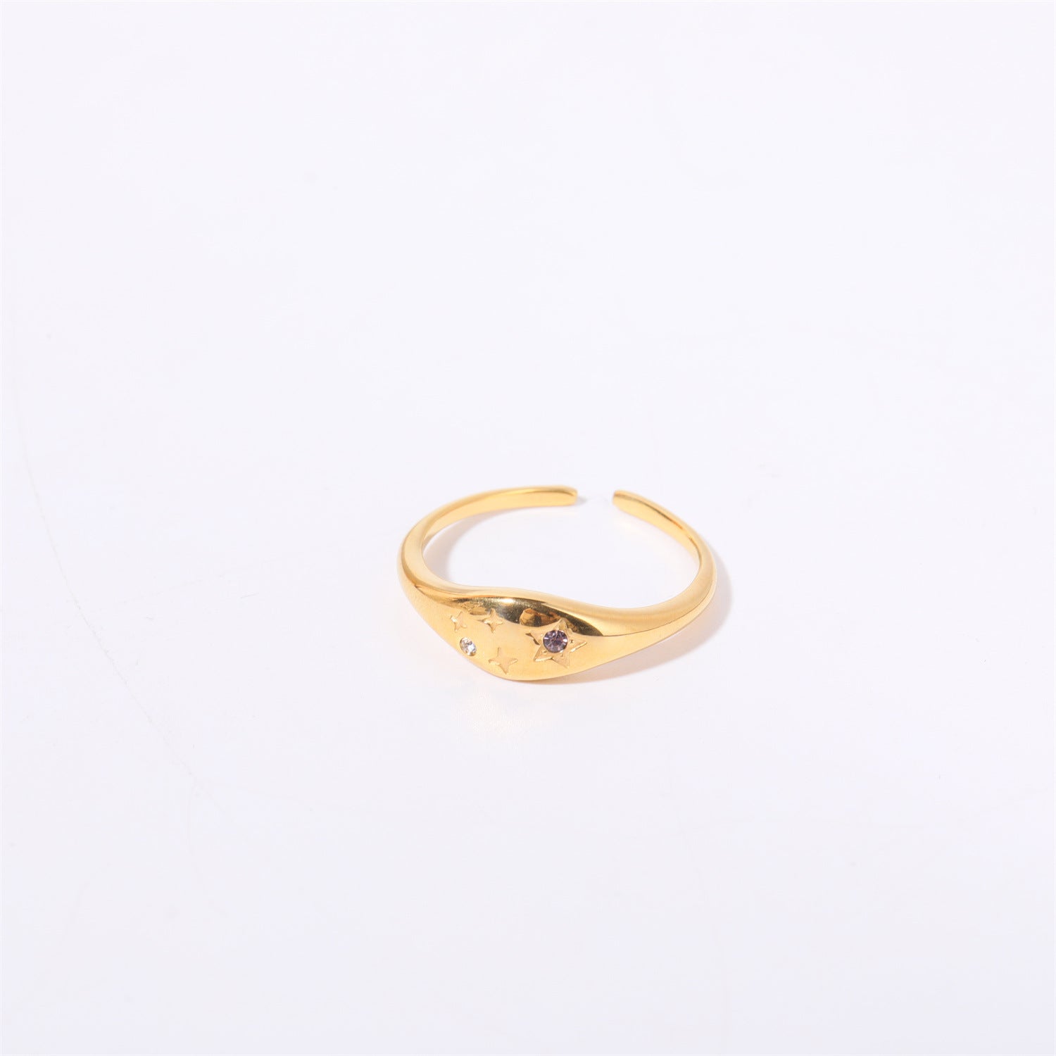 Wholesale 18k Gold Plated Star Zircon Titanium Steel Zodiac Sign Ring