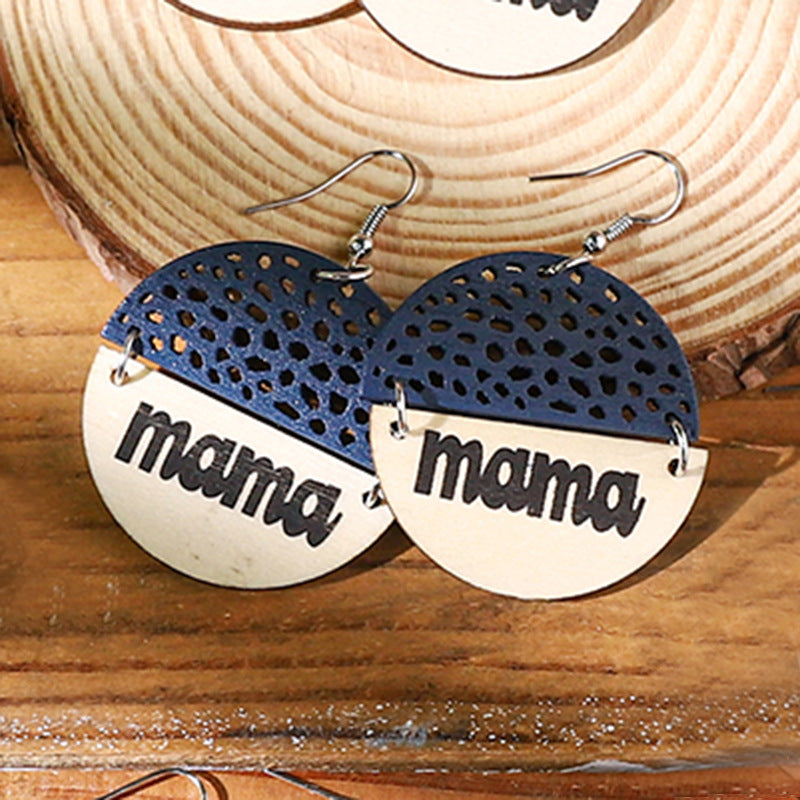 Wholesale Retro Letter Wood Mother's Day Round Ear Drop Earrings