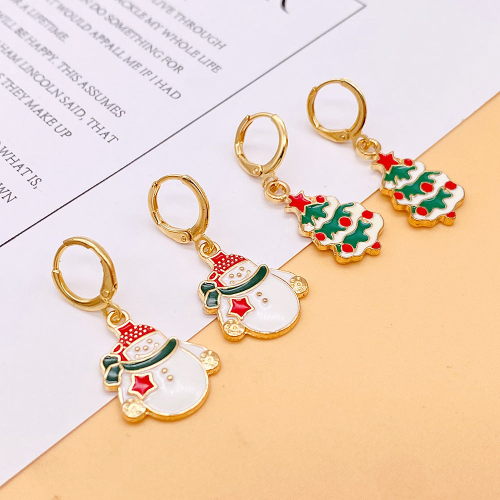 Wholesale Christmas Alloy Christmas Tree Snowman Oil Drop Pendant Earrings ACC-ES-ChenY067