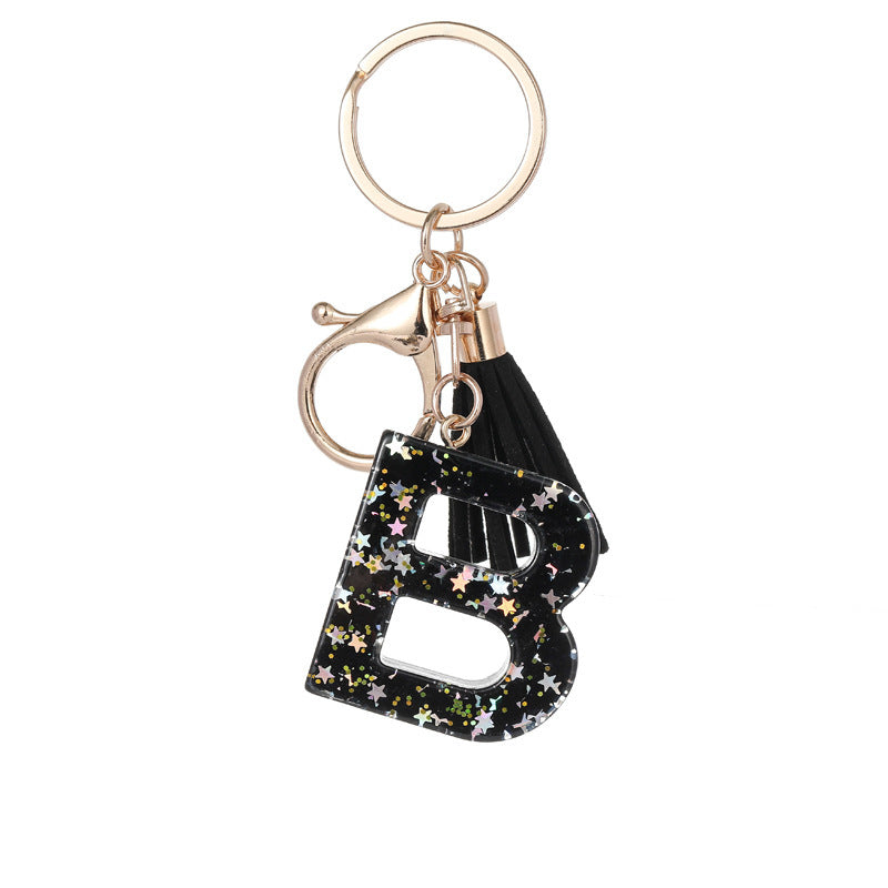 Wholesale  black resin keychain 26 English letter pendant keychain