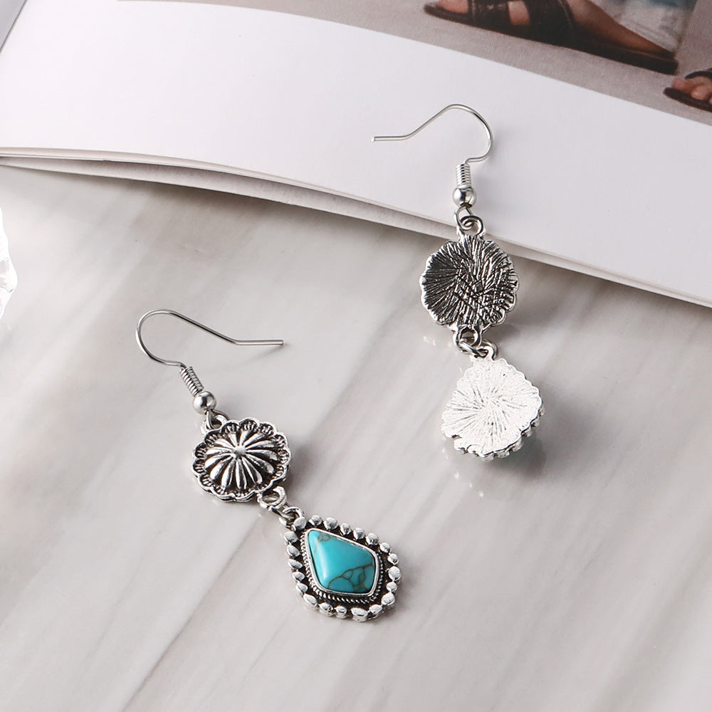 Wholesale  Bohemian vintage carved turquoise long earrings