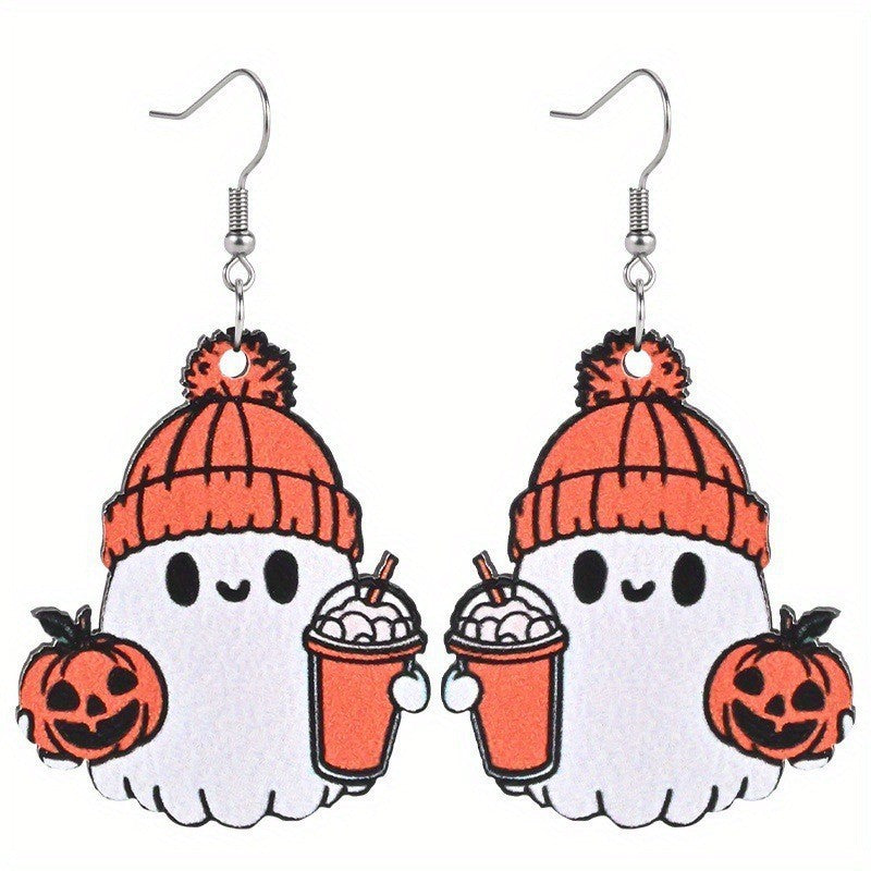 Wholesale Autumn Thanksgiving Coffee Cup Maple Leaf Pumpkin Acrylic Earrings