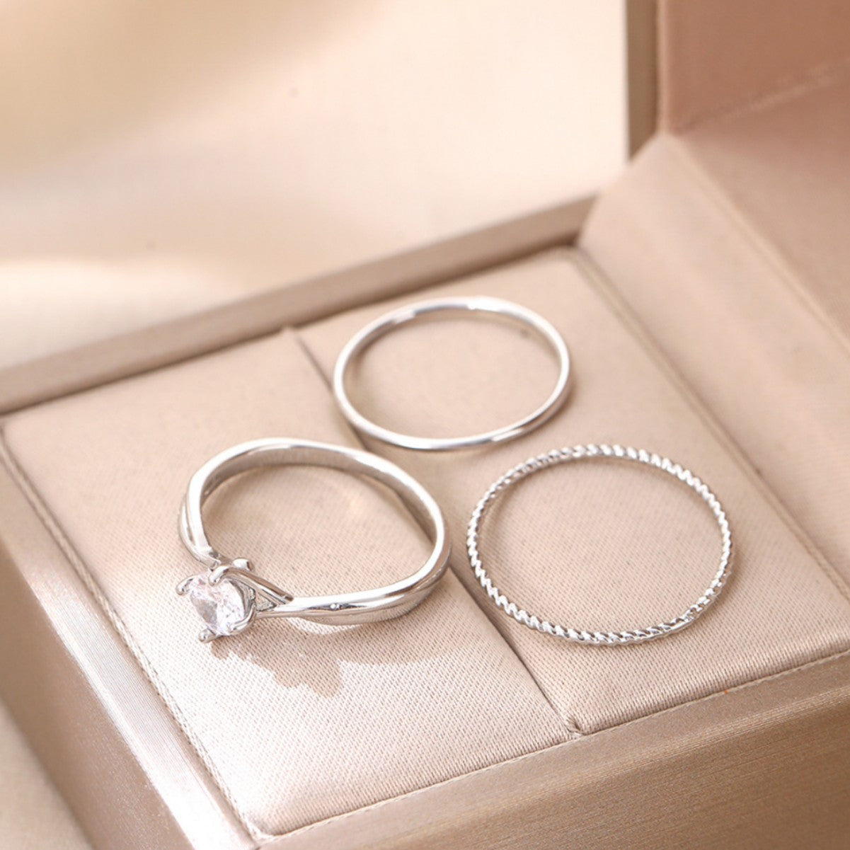 Wholesale  three-piece set copper inlaid shiny zircon ring