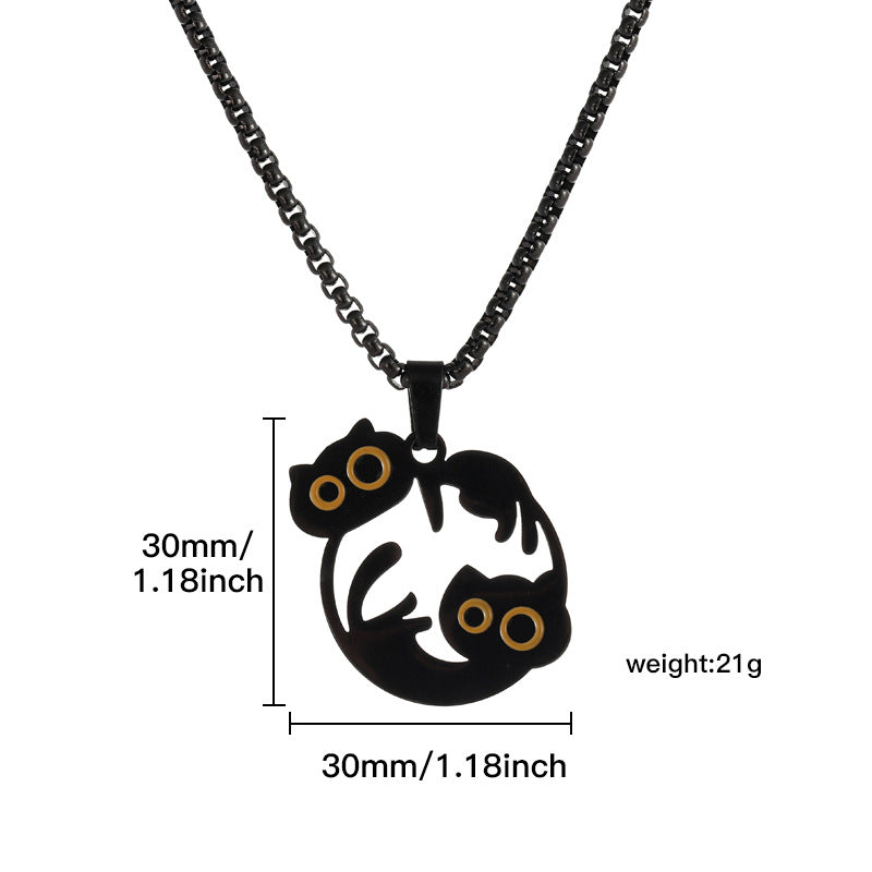 Wholesale titanium steel cartoon black cat necklace