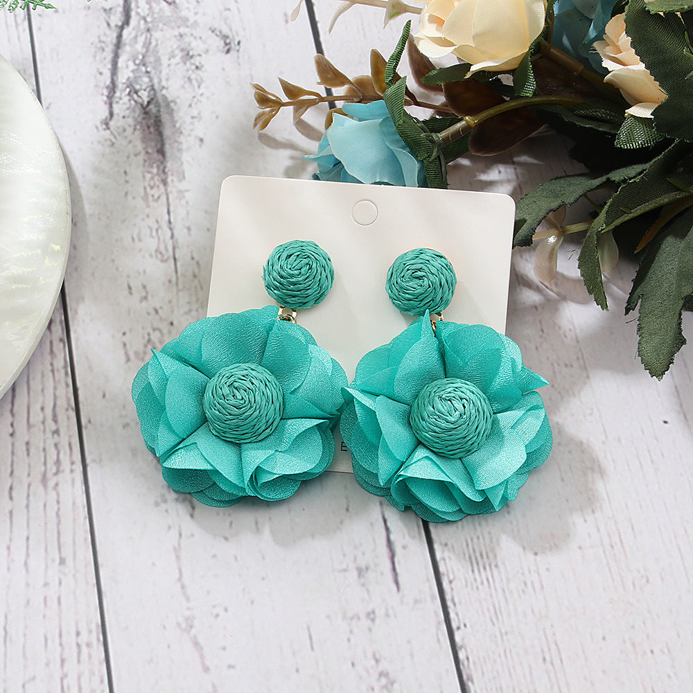 Wholesale Bohemian Raffia Flower Earrings Vintage Earrings ACC-ES-Yiniao001