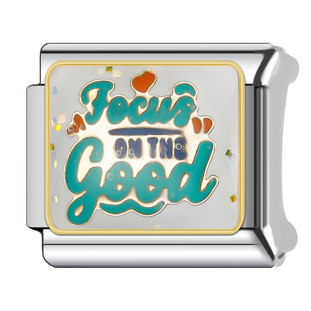 Wholesale Italian Charm Bracelet 9mm DIY Splicing English Short Sentence Series Stainless Steel Composable Bracelet