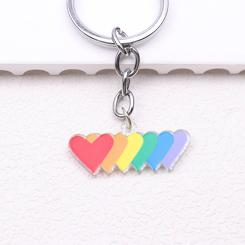 Wholesale Rainbow LGBT Pride Month Colorful Vertical Pattern Heart Shape Acrylic Keychain ACC-KC-DA011