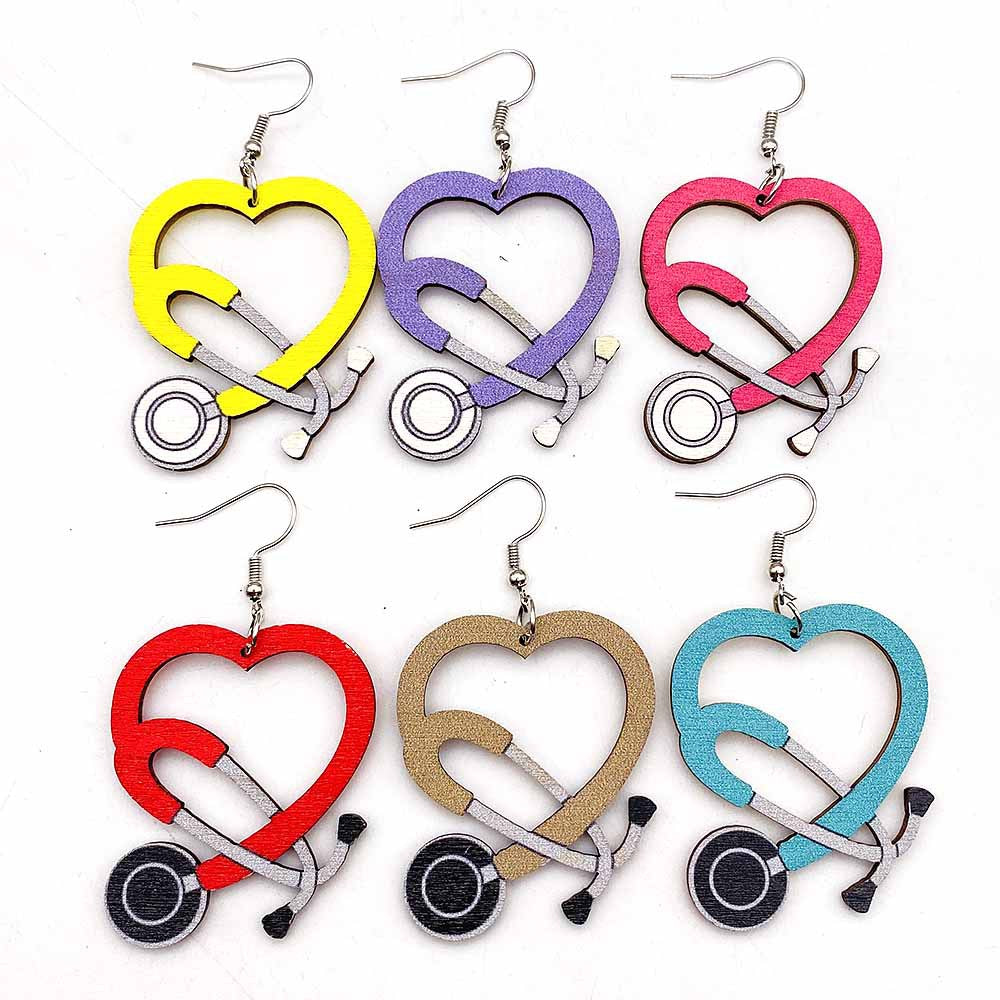 Wholesale  Nurse Day earrings Doctor Nurse Medical color earpiece wooden earrings
