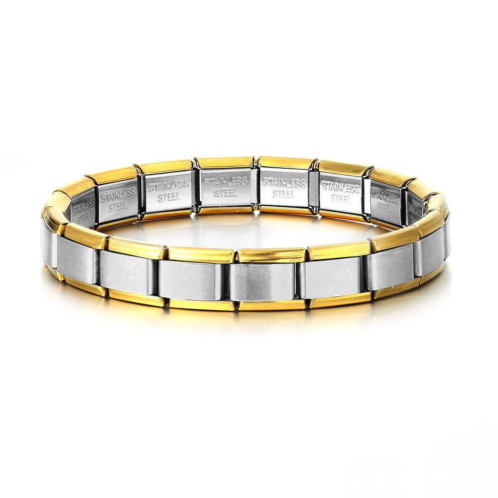 Wholesale Italian Style Stainless Steel Modular Square Block Elastic Bracelet Geometric Jewelry Accessory Gift