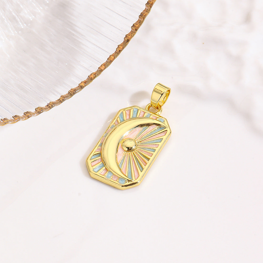 Wholesale square color dripping copper love conch shell eye moon jellyfish tarot pendant necklace