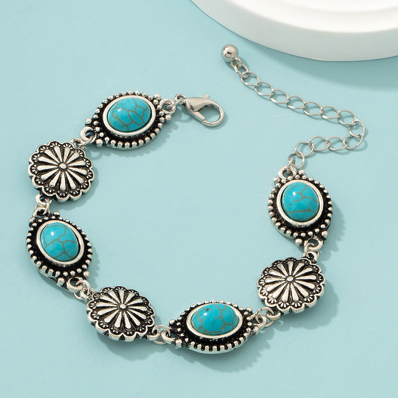 Wholesale Bohemian Turquoise Beaded Bracelet Vintage Alloy Electroplated Boutique Resale