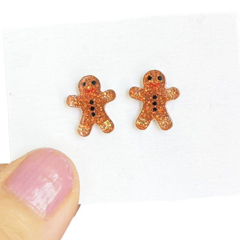 Wholesale 2 pairs/ pack Christmas tree bow gingerbread shiny earrings