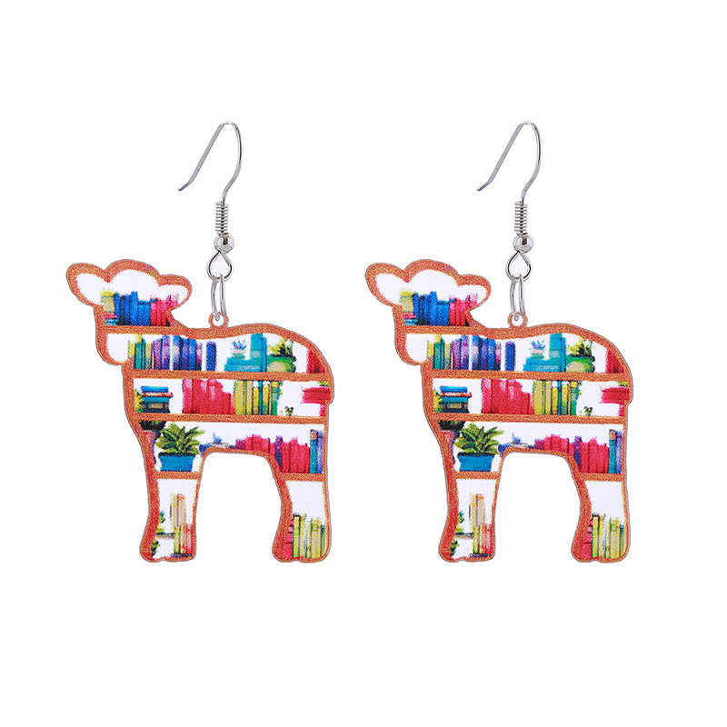 Wholesale School Season Love Cloud Bookshelf Rabbit Squirrel Books Acrylic Earrings