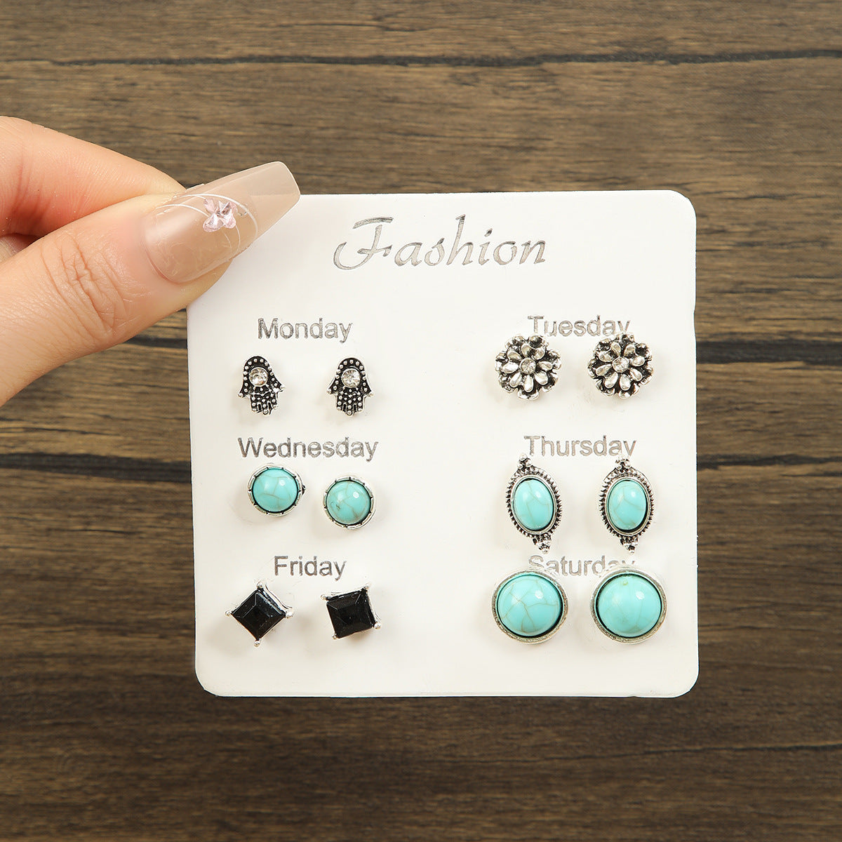 Wholesale geometric alloy multi-piece set earrings